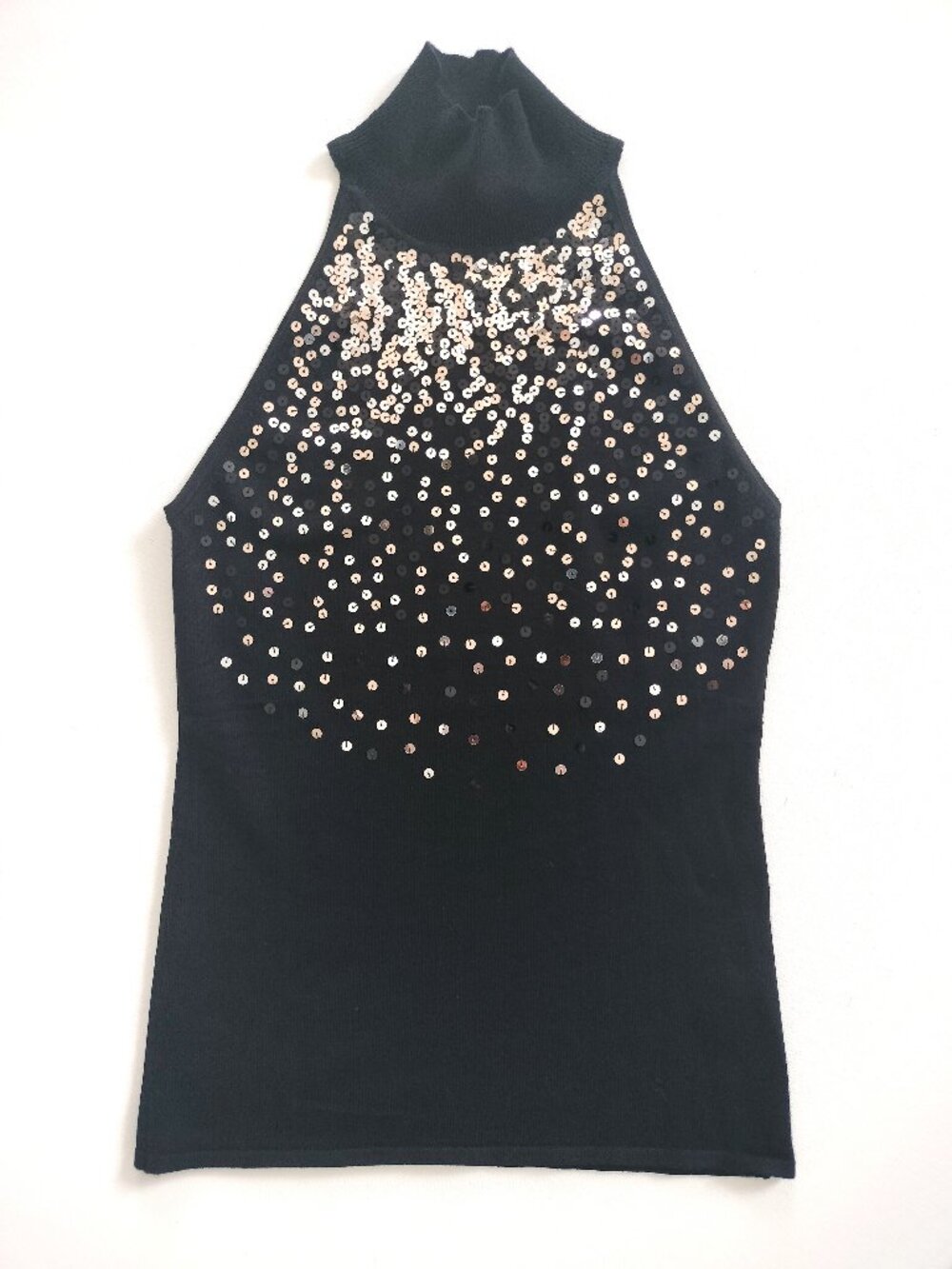 White House Black Market Black Sequin Turtleneck Tank Top XS NWOT